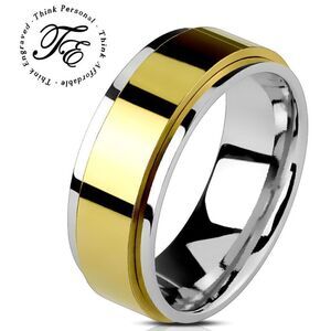 Gold and Silver Men's Fidget Spinner Wedding Ring Band - Anxiety Ring
